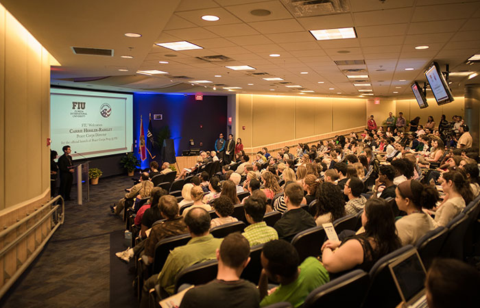 Peace Corps Director Carrie Hessler-Radelet visited the Modesto A. Maidique Campus in the fall of 2014 to announce a partnership with FIU to establish the Peace Corps Prep Program.