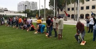 Teachers participating in the summer institute receive 80 hours of hands-on active learning laboratory activities. One activity used toy rockets to illustrate the basic principles of physics. The rockets were launched at the Ryder Business Building lawn to calculate the horizontal range of their flight.